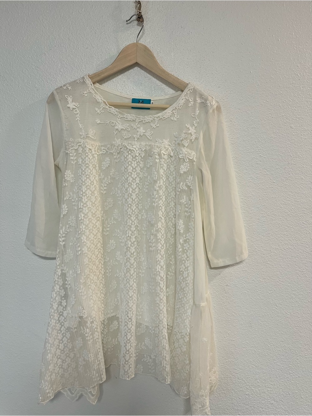 Sheer Ivory Lace Long-Sleeve Tunic Dress boutique, vacation romantic